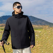 Herren Leichter wasserdichter Parka mit verstellbarer Kapuze und verdecktem Reißverschluss Nord Taschen – Herren: Schwarz (Fleece)