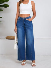 Damen Hochtaillierte Palazzohose aus Denim mit weitem Bein Nord Taschen – Dunkelblau