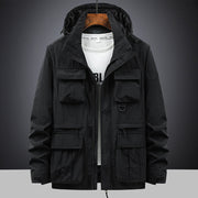 Herren Fieldjacke mit Kapuze und Multifunktionstaschen – Schwarz