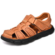 Herren Ledersandalen mit verstellbarem Klettverschluss und rutschfester Sohle – Hellbraun
