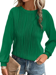 Damen Plissiertes Feinstrick-Longsleeve mit Rundhalsausschnitt Nord Taschen – Dunkelgrün - Sofortversand