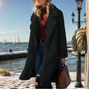 Damen Langer Teddy-Mantel aus Kunstfell mit Oversize-Schnitt und Schalkragen Nord Taschen – Schwarz
