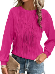 Damen Plissiertes Feinstrick-Longsleeve mit Rundhalsausschnitt Nord Taschen – Fuchsia – Versand am selben Tag