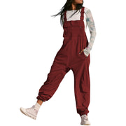 Damen Lässiger Jumpsuit mit praktischen Taschen und elastischem Saum Nord Taschen – Weinrot