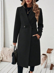 Damen Longline-Mantel mit Reverskragen und Pattentaschen-Detail Nord Taschen – Schwarz