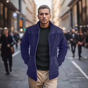 Herren Fleece-Bomberjacke mit Stehkragen, Kontrastpasse und Reißverschluss Nord Taschen – Marineblau