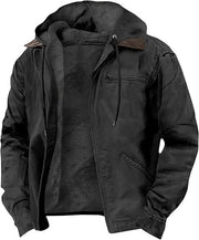 Herren Gefütterte Kapuzen-Lederjacke mit Teddyfutter und Brustreißverschlusstasche Nord Taschen – Schwarz