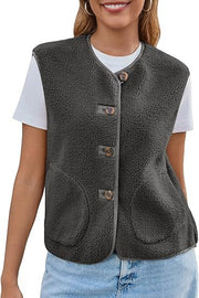 Damen Teddy-Fleeceweste mit Knopfleiste und Eingrifftaschen Nord Taschen – Dunkelgrau