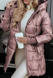 Damen Glänzende Steppjacke mit Kapuze, Kordelzug und leicht tailliertem Schnitt Nord Taschen – Rosa