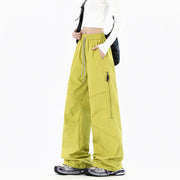 Damen Weite Utility-Cargohose mit elastischem Bund und Reißverschlusstaschen Nord Taschen – Senfgelb