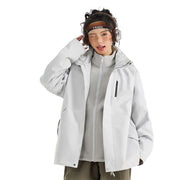 Damen Leichte wasserdichte Parka-Kapuzenjacke mit versiegelten Nähten und Kordelzug Nord Taschen – Hellgrau
