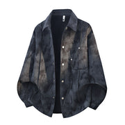 Herren Oversize-Cord-Workshirt im Batik-Look mit Druckknopfleiste – Schwarz - Burnout-Optik
