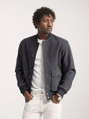 Herren Kurzjacke im Bomberstil mit Knopfverschluss und Pattentaschen Nord Taschen – Grau