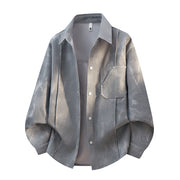 Herren Oversize-Cord-Workshirt im Batik-Look mit Druckknopfleiste – Meliertgrau