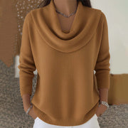 Mirelia - Drapierter Pullover mit Wasserfallkragen – Braun