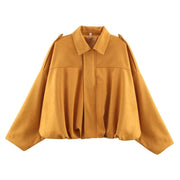 Damen Oversize Cropped Veloursblouson mit Tunnelzug-Bund und Schulterpatten Nord Taschen – Gelb