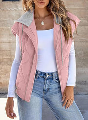 Damen gesteppte Weste mit Kapuze, tailliertem Schnitt und Reißverschluss Nord Taschen – Pink
