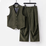 Herren Zweiteiliges Weste‑und Bundfaltenhose-Set im modernen Workwear-Stil Nord Taschen – Grünbraun