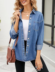 Damen Oversize-Denimhemd mit Knopfleiste und Brusttaschen Nord Taschen – Dunkelblau