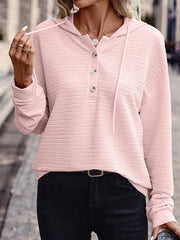 Damen Texturierter Kapuzen-Henleypullover mit Knopfleiste Nord Taschen – Rosa