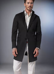 Herren Langer taillierter Wollmantel mit Reverskragen und Pattentaschen Nord Taschen – N27 Schwarz