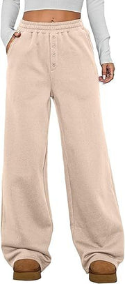 Damen Kuschelige Fleece-Sweatpants mit weitem Bein und hohem Elastikbund Nord Taschen – Apricot