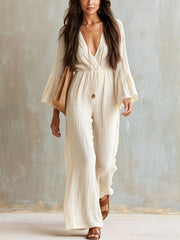 Florabelle - Weitbeiniger Soft-Touch-Jumpsuit – Weiß