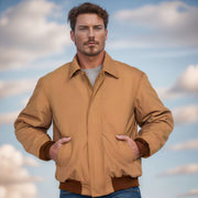 Herren Kurzjacke im Bomberstil aus weichem Kunstleder mit gerippten Bündchen Nord Taschen – Khaki