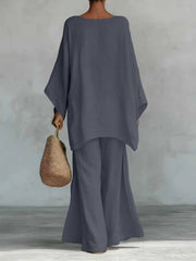 Damen Lässiges Oversize-Kaftanoberteil mit weiten Palazzohosen Nord Taschen – Dunkelgrau