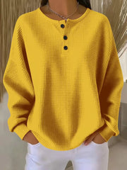Damen Oversize Waffelstrick-Henleyshirt mit Knopfleiste und Rundhalsausschnitt Nord Taschen – Gelb