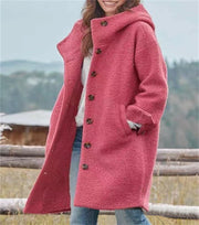 Damen Bouclé-Kapuzenmantel im Oversize-Schnitt mit verdeckter Knopfleiste Nord Taschen – Fuchsia