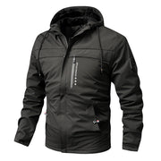 Herren winddichte Softshelljacke mit verstellbarer Kapuze und Innenfutter – Schwarz