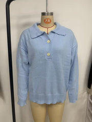 Damen lässiger Feinstrickpullover mit Polokragen und Zwei-Knopf-Leiste Nord Taschen – Produktfoto