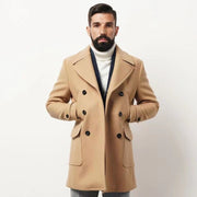 Herren Doppelreihiger Peacoat aus Wollmix mit Metallknöpfen und aufgesetzten Pattentaschen Nord Taschen – Khaki
