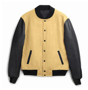 Herren College-Bomberjacke im Varsity-Stil mit Wollkörper und Lederärmeln Nord Taschen – Gelb