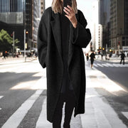 Damen Oversize-Longcoat aus Wollmix mit überschnittener Schulter und minimalistischer Knopfleiste Nord Taschen – Schwarz