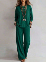 Damen Loungewear-Set mit weitem Bund und Oversize-Langarmshirt Nord Taschen – Dunkelgrün