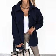 Damen Oversize-Hemdenjacke mit aufgesetzten Klappentaschen Nord Taschen – Dunkelblau
