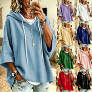 Damen Kurzarm-Oversize-Hoodie mit Kapuze und Kontrastkordel Nord Taschen – Gewicht: S:320g–5XL:420g