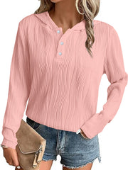 Damen Geripptes Kapuzen-Henleyshirt mit Knopfleiste und leichter Struktur Nord Taschen – Rosa - Versand heute