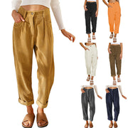 Damen lässige Cordhose mit hoher Taille, lockerer Tapered-Passform und umgeschlagenem Saum Nord Taschen – Gewicht: S:316g 3XL:396g