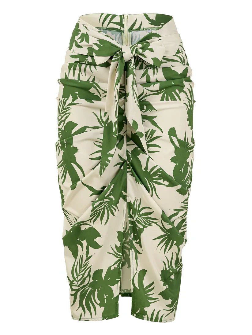 Anita | Grüner und weißer Midirock Sommer