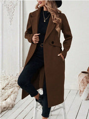 Damen Longline-Mantel mit Reverskragen und Pattentaschen-Detail Nord Taschen – Braun
