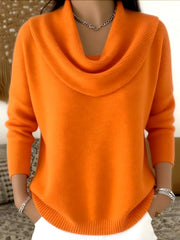 Mirelia - Drapierter Pullover mit Wasserfallkragen – Orange