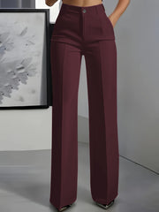 Damen Hochtaillierte Palazzo-Hose mit Bügelfalte und Eingrifftaschen Nord Taschen – Weinrot