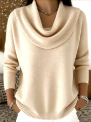 Mirelia - Drapierter Pullover mit Wasserfallkragen – Beige