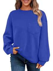 Damen Oversize Strukturstrick-Pullover mit Brusttasche Nord Taschen – Royalblau - Sofortversand