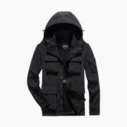 Herren Utility-Fieldjacke mit Klapp- und Reißverschlusstaschen – Schwarz