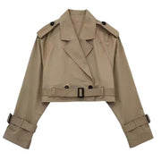 Damen Gekürzte Trenchjacke mit Taillengürtel, Schulterklappen und verstellbaren Ärmelriemen Nord Taschen – Dunkelbraun