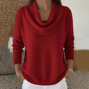 Mirelia - Drapierter Pullover mit Wasserfallkragen – Rot